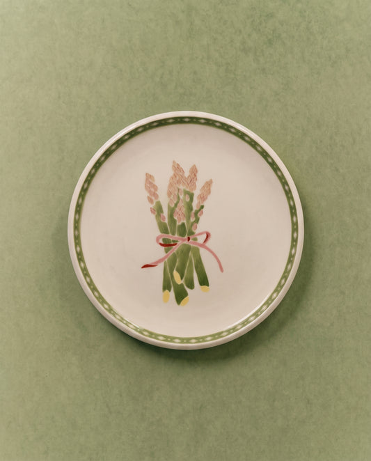 Asparagus Dinner Plate with Inverted Diamond Border