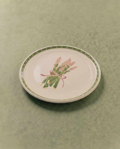 Asparagus Dinner Plate with Inverted Diamond Border