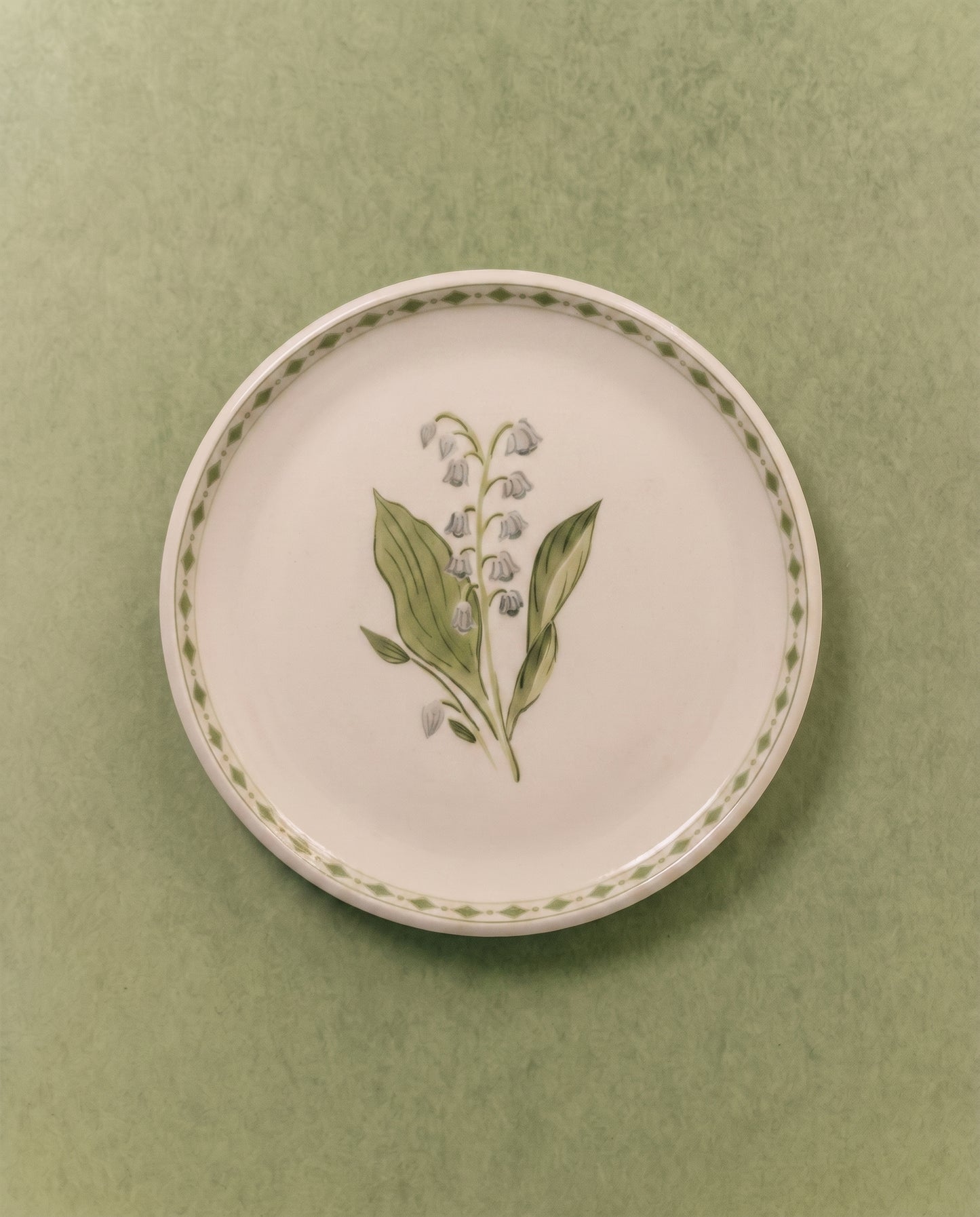 Lily of the Valley Appetizer Plate with Diamond Border
