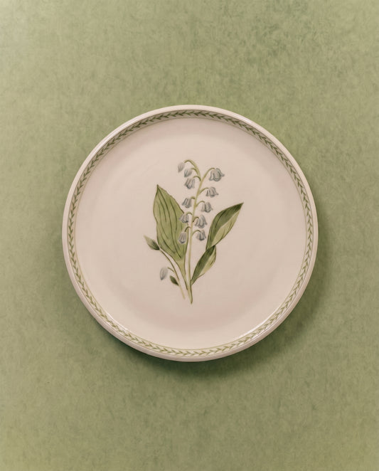 Lily of the Valley Dinner Plate with Leaf Border