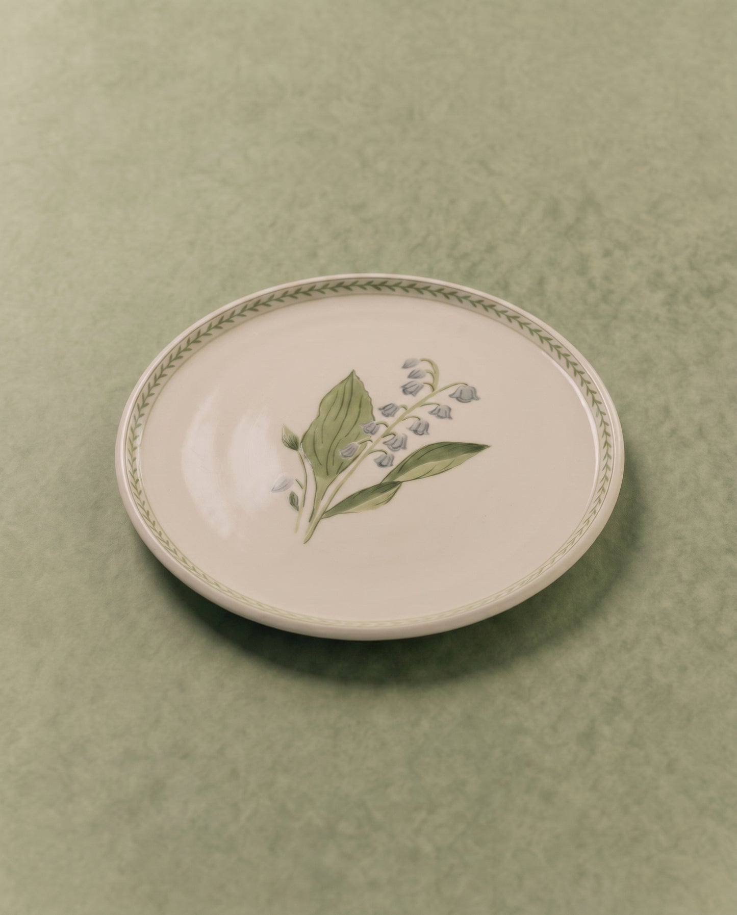 Lily of the Valley Dinner Plate with Leaf Border